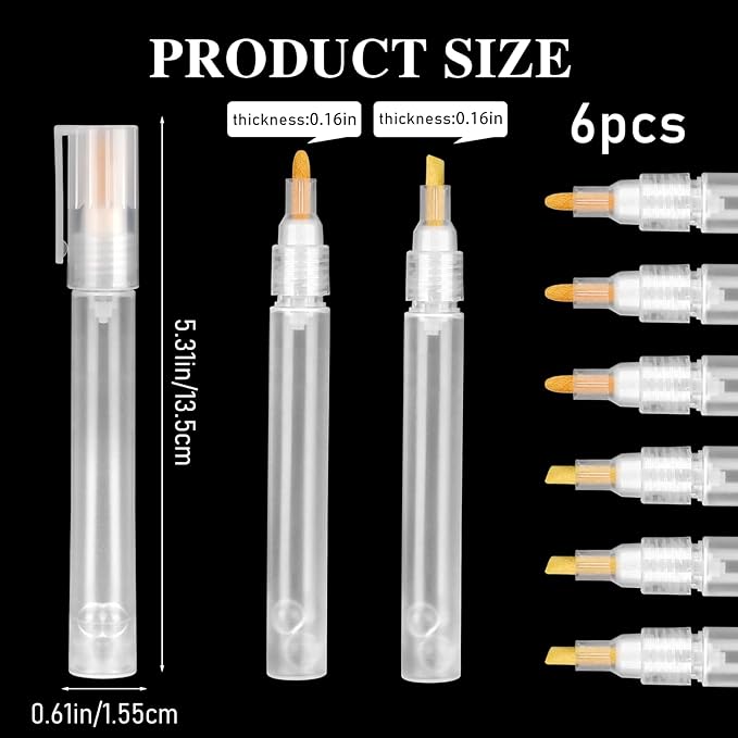 KALIONE Acrylic Paint Markers, 6 Empty Paint Markers, 3 Pcs 3mm and 3 Pcs 6.5mm White Paint Pens Empty Acrylic Marker, Empty Paint Markers for Painting, Rock Painting, Glass, Graffiti Paper Drawing