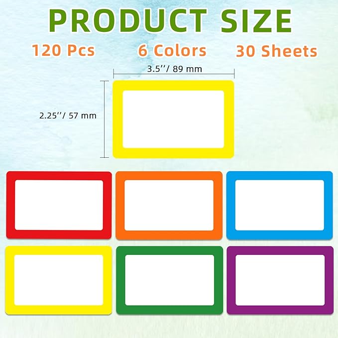 Removable Name Tags, 3 1/2" x 2 1/4", 6 Colors 120 Waterproof Name Badges for Office,School,Classroom and Home