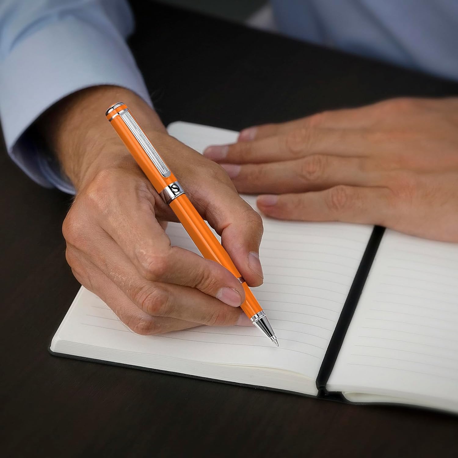 Scriveiner Orange Rollerball Pen - Stunning Luxury Pen With Chrome Finish, Schmidt Ink Refill, Best Roller Ball Gift Set for Men & Women, Professional, Executive Office, Nice Pens