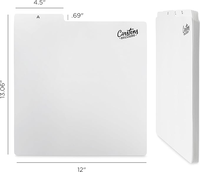 Heavy Duty Vinyl Record Dividers A-Z| 12" Record Dividers with Tabs | Pack of 26 Record Alphabet Dividers | White | Made in The USA | Vinyl Record Organizer Tabs for Top Browsing