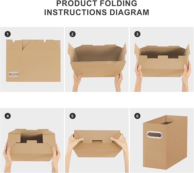 Oterri File Organizer, Small Storage Box, Cardboard File Folder Organizer, Collapsible File Box, Hanging File Organizer for Letter Size, Portable File Box with Handle, Only Box (Brown, 4 Packs)