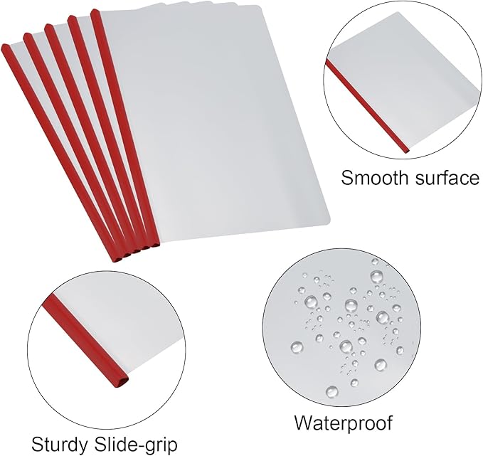 PATIKIL Clear Report Covers with Sliding Bar, 10 Pcs 15mm Slide-Grip Resume Covers 135 Sheets Capacity, A4 Presentation Folders for File, Resume Red