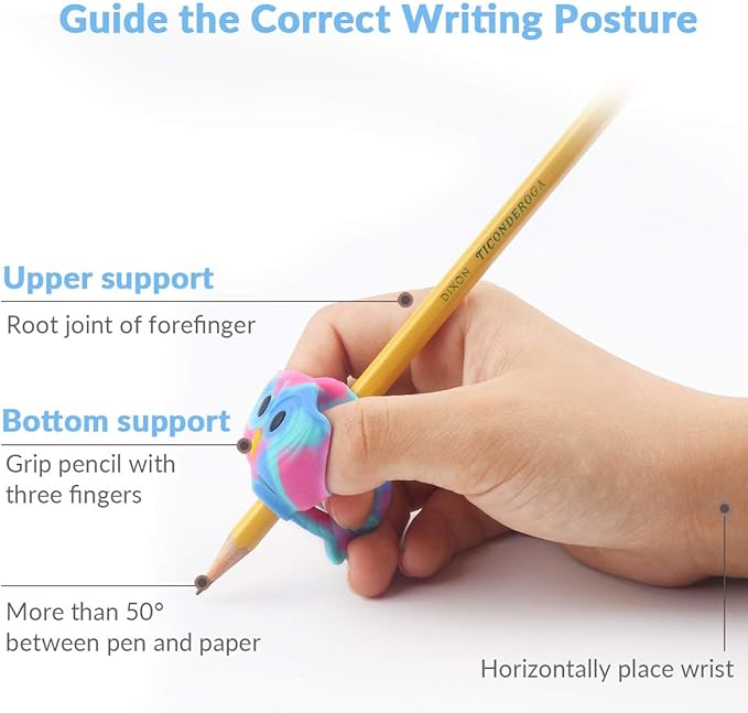 Firesara Training Grips, Original Owl Training Grips Three Fingers Fixed Pencil Correction Grips for Kids Handwriting Posture Correction Children Adults Special Needs for Lefties or Righties (6PCS)