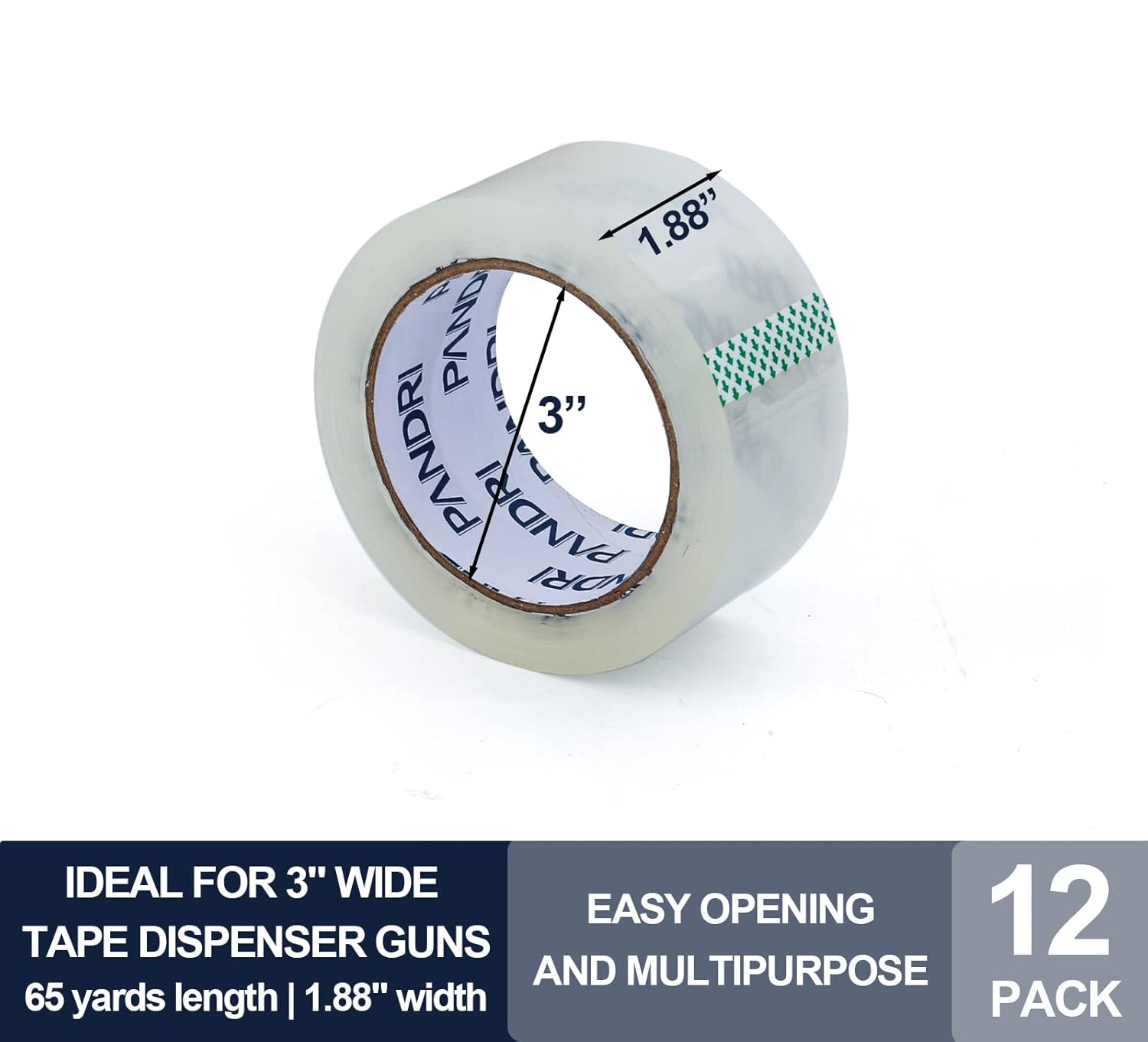 PANDRI Packing Tape, 12 Rolls Heavy Duty Clear Packaging Tape for Shipping Packaging Moving Sealing, 1.88 inches Wide, 65 Yards Per Roll, Total 780 Yards