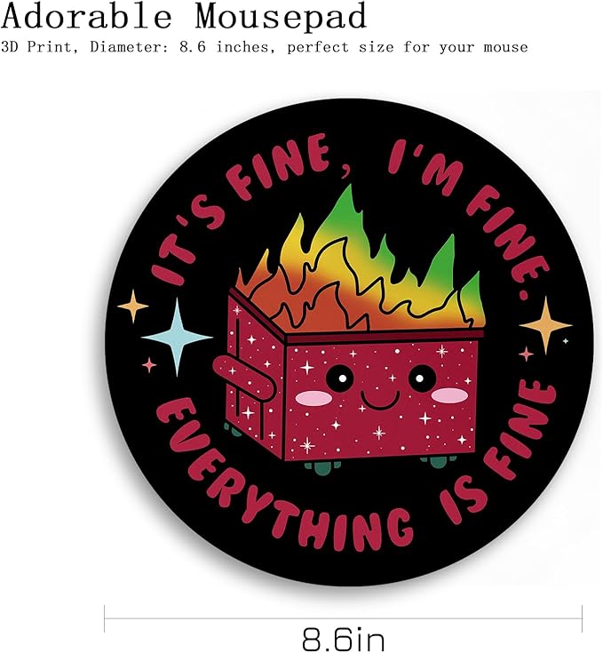 Gctriki Dumpster on Fire Mouse Pad, Cute Round Mouse Pads for Desk, Funny Red Dumpster Mousepad for Laptop Gaming, Stitched Edge Non-Slip Rubber Base, Cute Office Desk Accessories Decor for Women