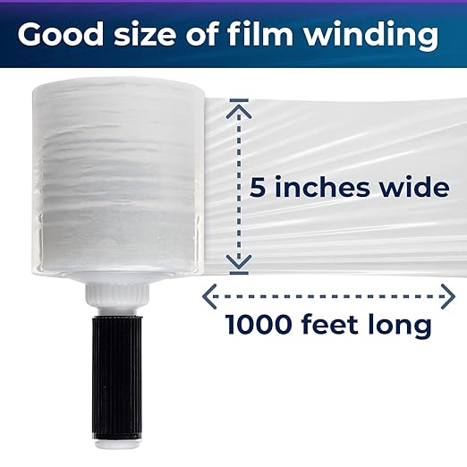 IDL Packaging 5" x 1000' Stretch Wrap Mini Roll of 80 Gauge (6 Rolls) with Plastic Handle - Extra Sticky Clear Plastic Wrap Film - Great for Moving and Office Needs - Self-Adhesive Wrap Packaging