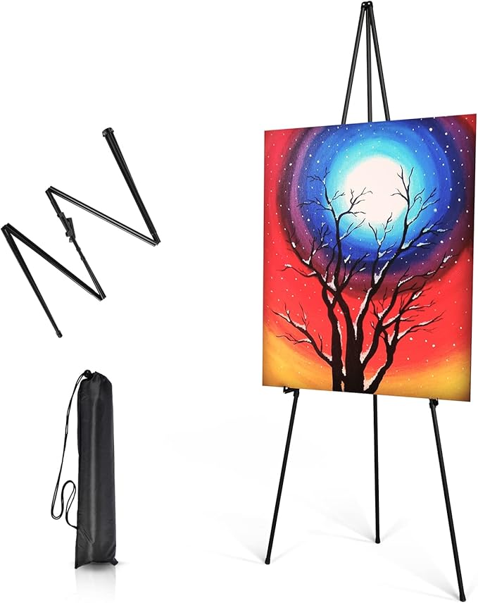 Thicken Display Easel Stand for Wedding - 63" Instant Tripod Collapsible Portable Sturdy Floor Easel - Easy Folding Adjustable Poster Metal Stand for Signs, Display Show, Artist, Art, Painting - Black