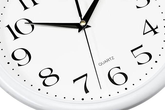 Bernhard Products White Wall Clock Silent Non Ticking 10 Inch Quality Quartz Battery Operated Round Easy to Read Home/Kitchen/Office/Classroom/School Clocks