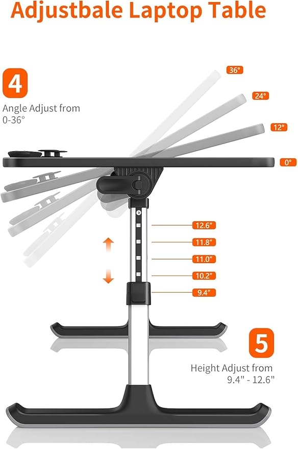 Laptop Desk for Bed, SAIJI Lap Desks Bed Trays for Eating Writing, Adjustable Computer Laptop Stand, Foldable Lap Table in Sofa and Couch (23.6 x 13,Black)