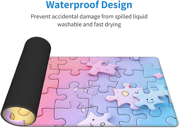 Gaming Mouse Pad Desk Pad,Extended Big Mouse Pad,31.5x11.8 Inch Long Computer Keyboard Mouse Mat Mousepad with 3mm Non-Slip Base and Stitched Edge for Gaming and Office… (Multicoloured Puzzle)