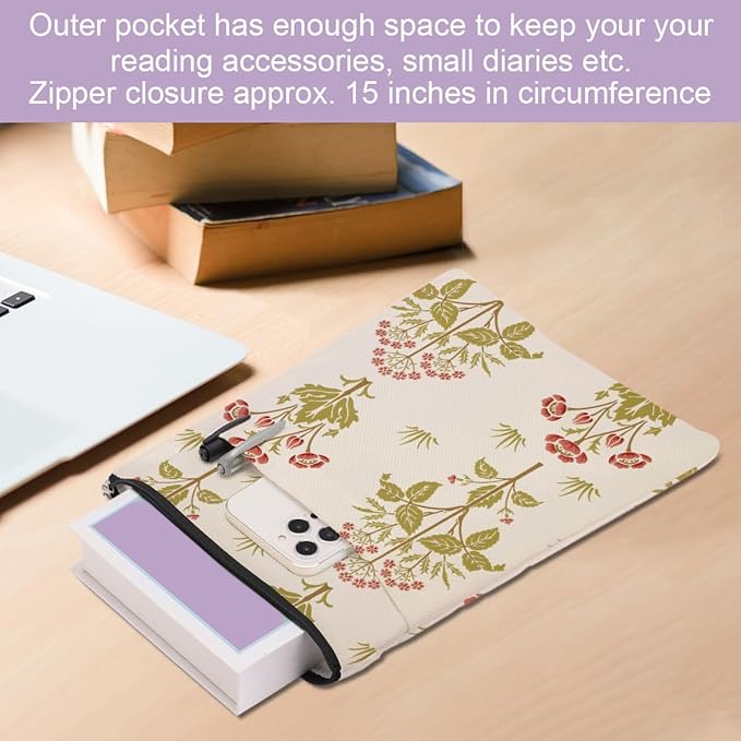 Retro Floral Book Sleeve Book Cover Classic Flower Book Protector with Zipper Christmas Birthday Book Club Gifts Book Accessories for Women Sister Bestie Librarian Girls Bookish Book Lovers Gifts