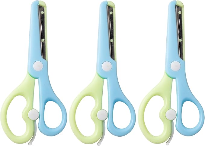 Safety Scissors FOR KIDS 3-Pack, Training Craft Scissors,Ergonomic Handle Perfect for Paper Cutting, (BLUE)