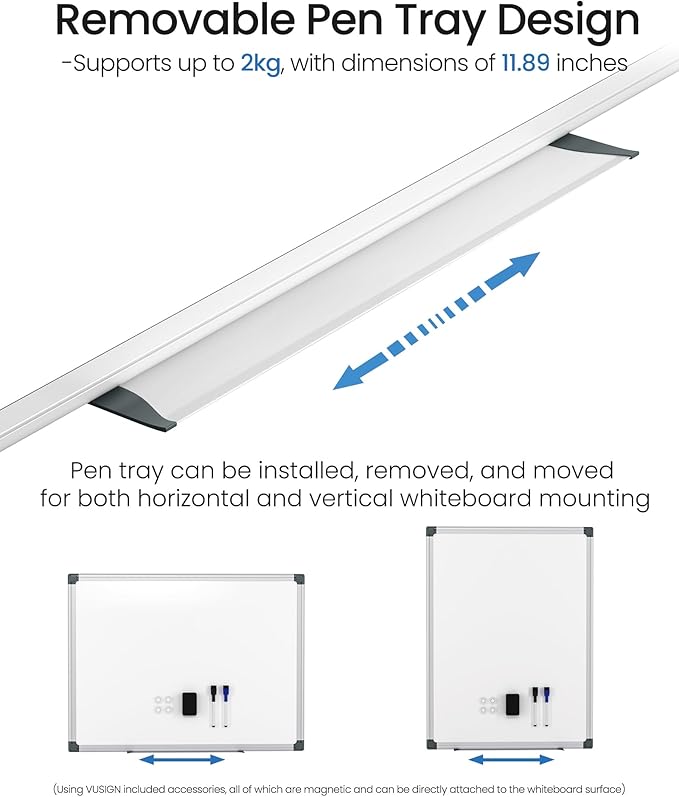 VUSIGN Magnetic White Board Kit for Wall 24" x 18", 1 Dry Eraser & 2 Multicolor Markers & 4 Magnetic Pins, Sliver Reinforced Aluminum Frame for Home, School, Office