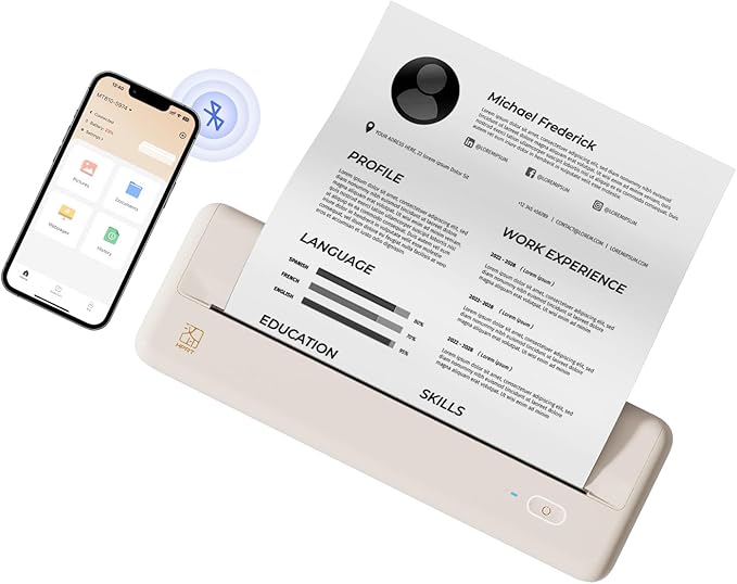 HPRT Portable Printers Wireless for Travel - MT810 Bluetooth Thermal Inkless Compact Printer, Paper Rolls Mobile Printing for Vehicles Office, Compatible with iPhone Android & Laptop