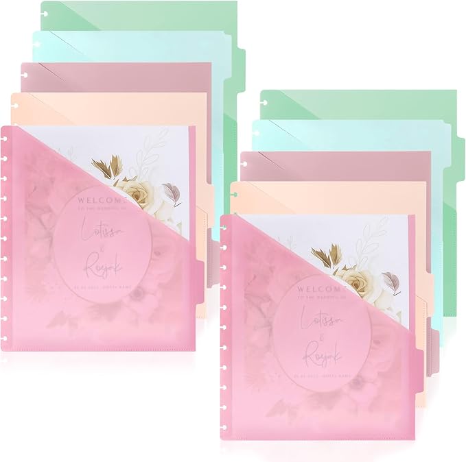 10 Pcs Letter Size Discbound Pocket Dividers Dividers with Tabs and Pockets Discbound Pocket Folders 8.5 x 11 DiscBound Binder Dividers Plastic Dividers with Tabs DiscBound Planner Supplies forOffice