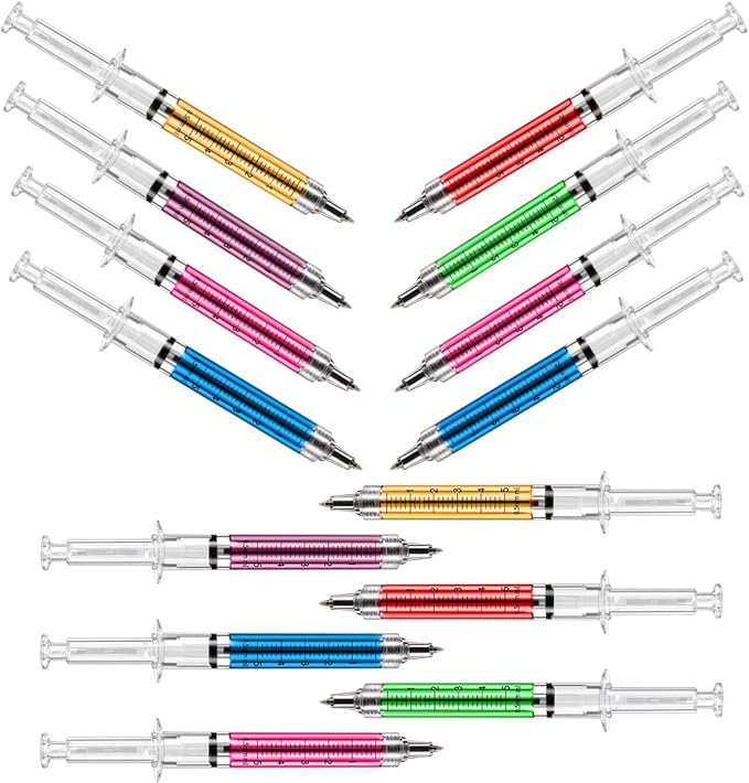 MultiColor Macaron Syringe Pens Writes In Black Ink, Party Favors Nurse Pens Imaginary Doctor Play Return Gift Office Supplies (12Color, 24Pieces)