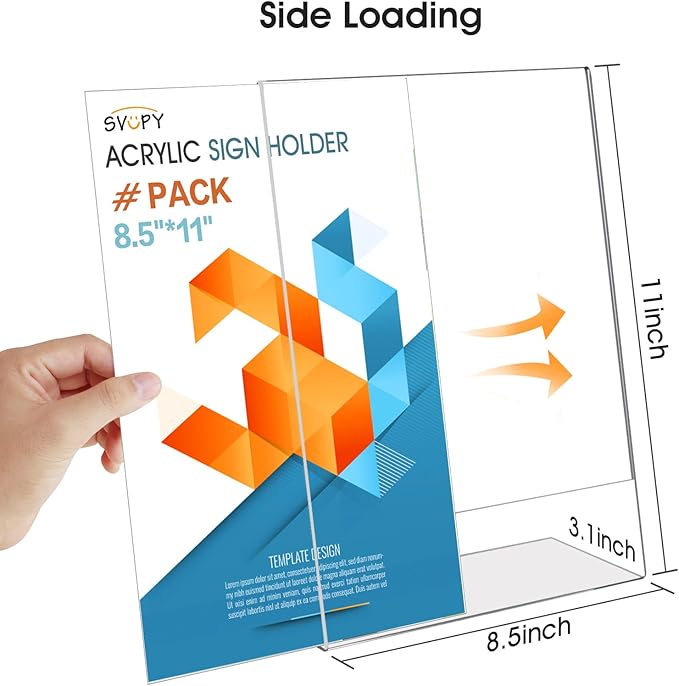 6 Pack 8.5 x 11 Acrylic Sign Stand Holders - 8.5 x 11 Inches Clear Plastic Table Paper Display Stand, Suit for Displaying Posters, Picture, Flyers, Menu
