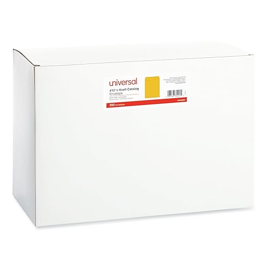 Universal Self-Stick Open End Catalog Envelope, 12 1/2, Square Flap, Self-Adhesive Closure, 9.5 x 12.5, Brown Kraft, 250/Box