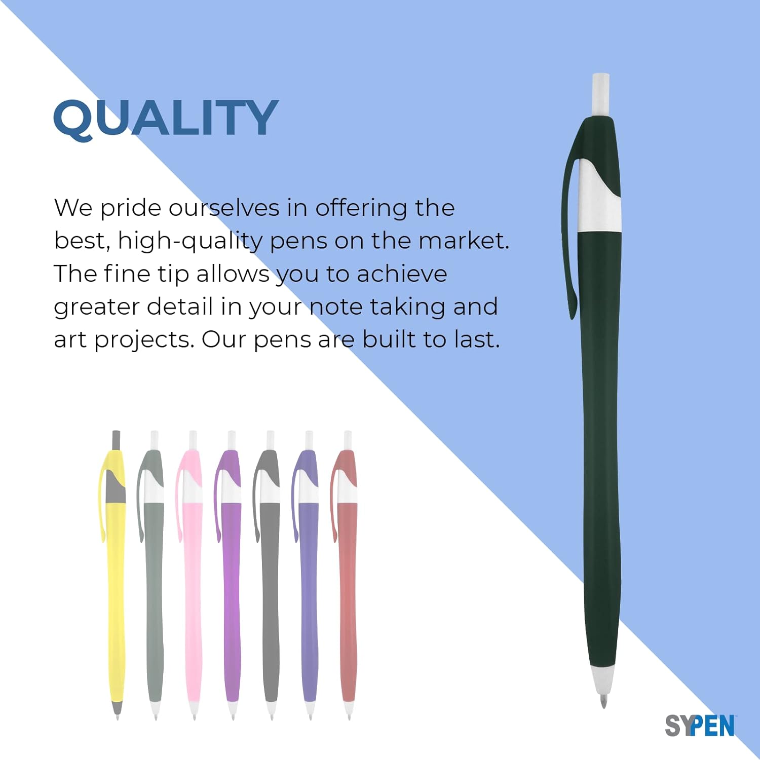 SyPen Personalized Pens With your Custom Logo or Text-500 Pack Bulk-for Businesses, Parties, and Events, Custom Printed Slim Ballpoint Click Pens, Black Barrel Color, Black Ink