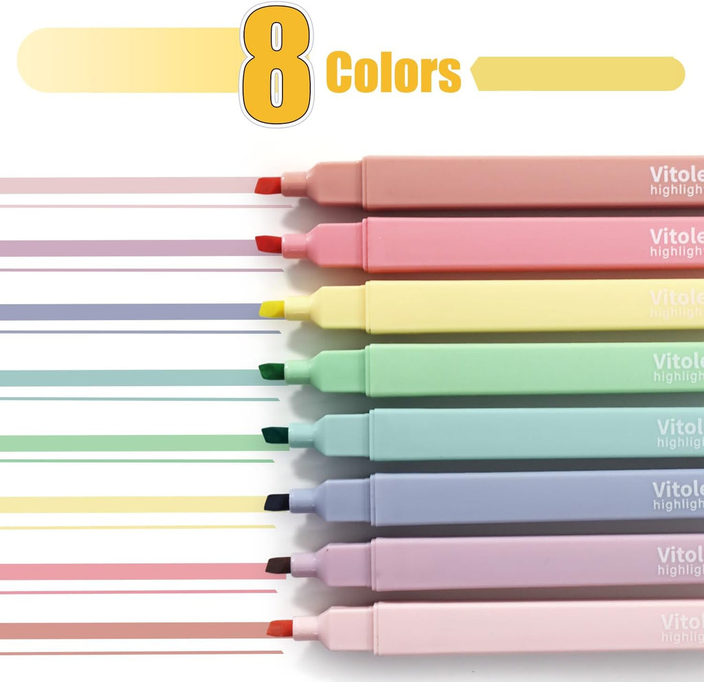 Highlighters, 8 pcs Aesthetic Pastel Highlighters, Chisel Tip Book Highlighter, Candy Colors, No Bleed Bible Highlighter Assorted Colors