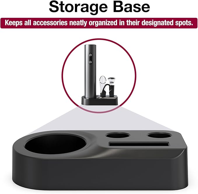 5-in-1 Electric Wine Opener Set with Wine Stopper, Wine Pourer, Foil Cutter, and Storage Base – Easily Remove Corks with the Push of a Button for Decanting and Preservation (Black VBGS)