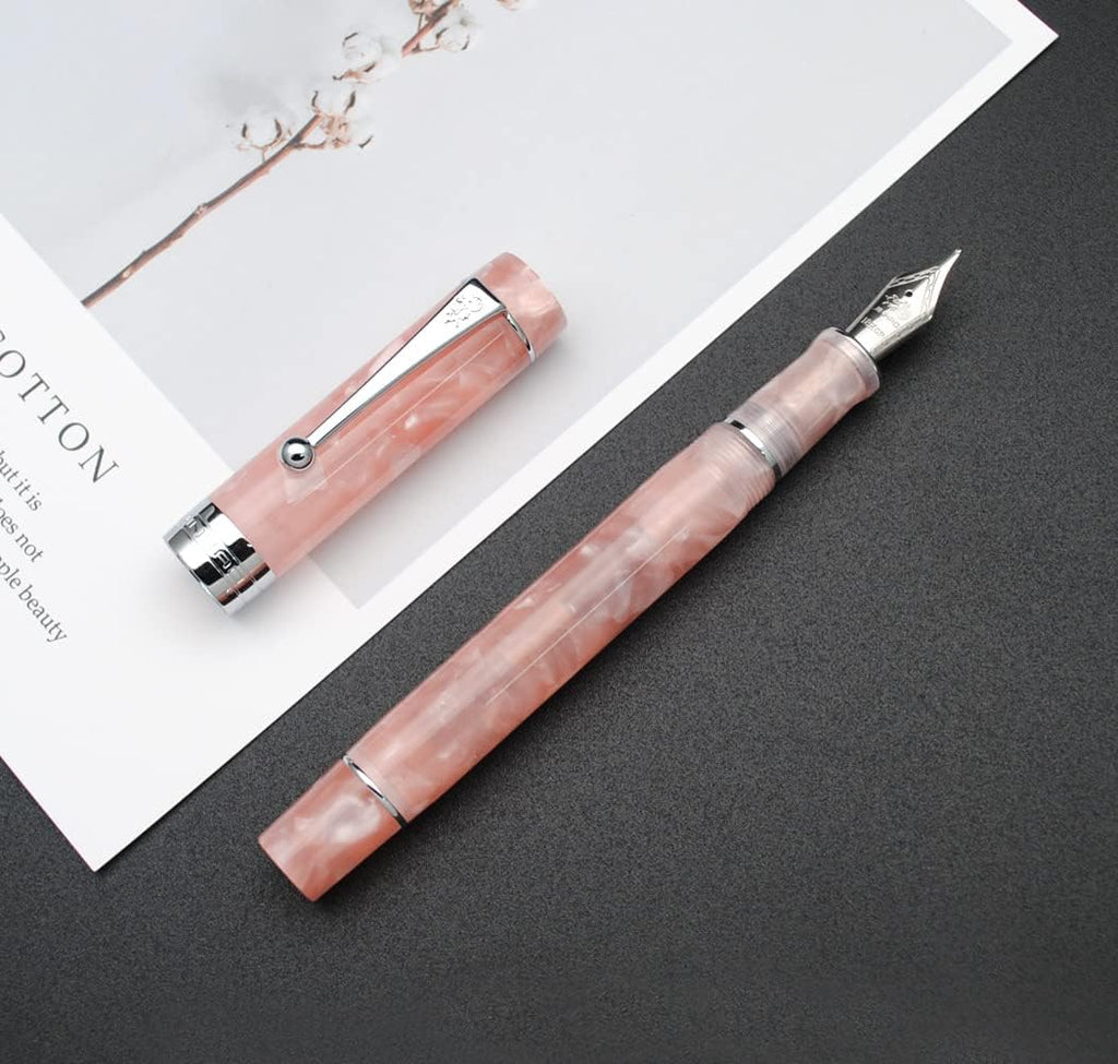 JINHAO 100 Fountain Pen with Ink Converter (Medium Nib 0.7mm, Sakura Pink with Silver Clip)