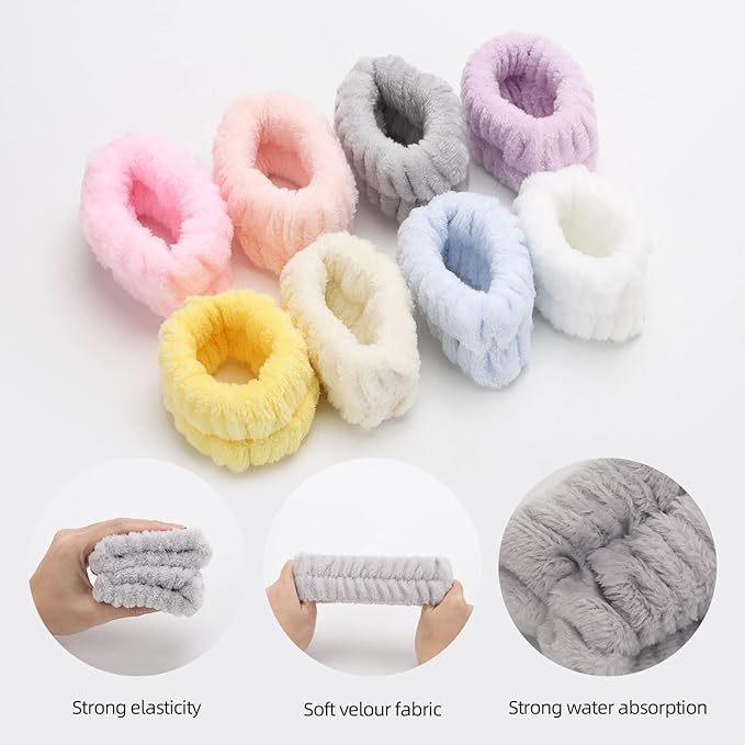 BTYMS 16 Pcs Women Face Wash Wristbands Microfiber Wrist Washband Spa Washband Wrist Towels for Washing Face, Prevent Water Running Down The Arms