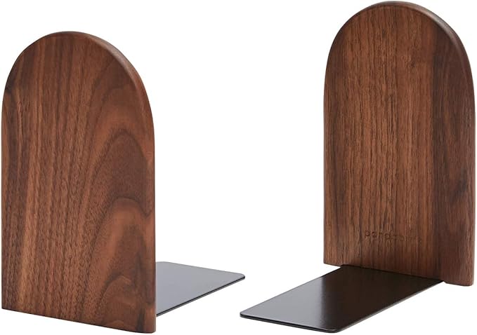 Pandapark Wood Bookends,Non-Skid Bookend for Shelves,Heavy Duty Bookends,Book Stand for Books/CDs,1 Pair