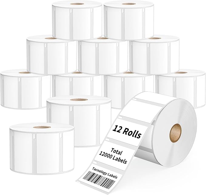 12 Rolls 12000 Labels 2-1/4" x 1-1/4" Direct Thermal Labels Compatible DYMO 30334 Barcodes Address Replacement - Tacnology Label Used with DYMO Labelwriter 450, 4XL, Rollo & Zebra Desktop Printers