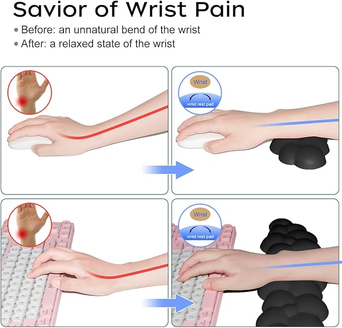 JIKIOU Upgrade Leather Cloud Keyboard Wrist Rest, Cloud Wrist Rest with Non-Slip PU Base, Comfortable Memory Foam Wrist Rest for Computer Laptop Mac Gaming Office and Pain Relief Christmas Wish Gift