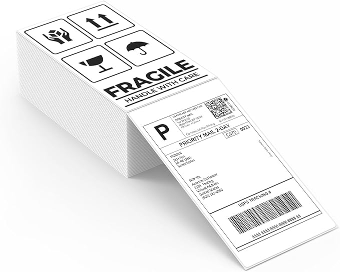 MUNBYN 3x5 Inch Thermal Shipping Labels, Multipurpose Fanfold Thermal Printer Labels for Small Businesses, Shipping Packages, 500 Sheets/1 Roll