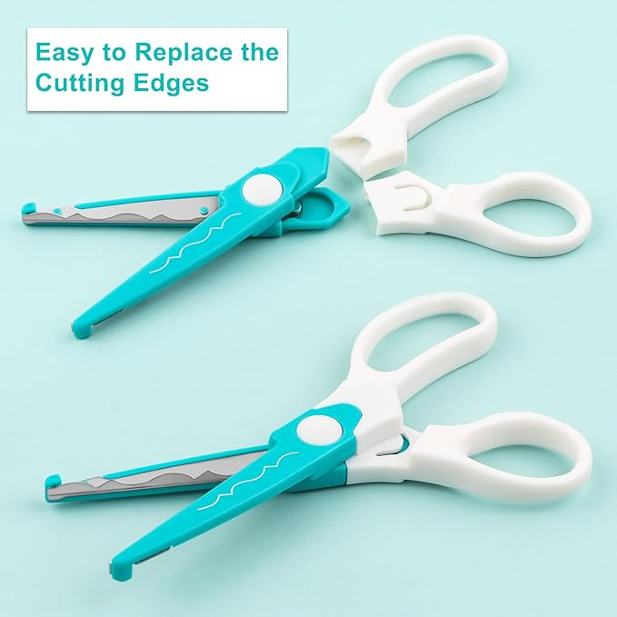 6Pcs/Set Craft Scissors Decorative Paper Edge Scissors With Storage Box Set, 5 Kinds Zig Zag Edges Scissors Great for DIY Projects Paper Card,Photo, Scrapbook,Office School Home Manual (Green)