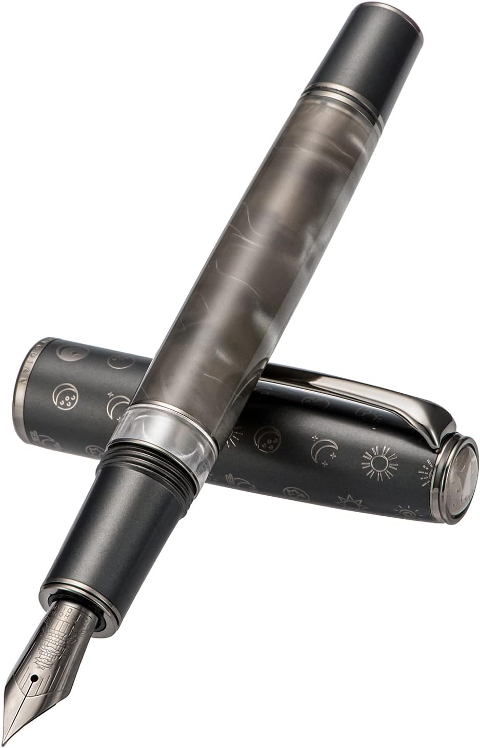 Hongdian N7 Gray Rabbit Resin Piston Fountain Pen, Iridium Long Blade Fine Nib Classic Pen, Smooth Writing Pen with Metal Box