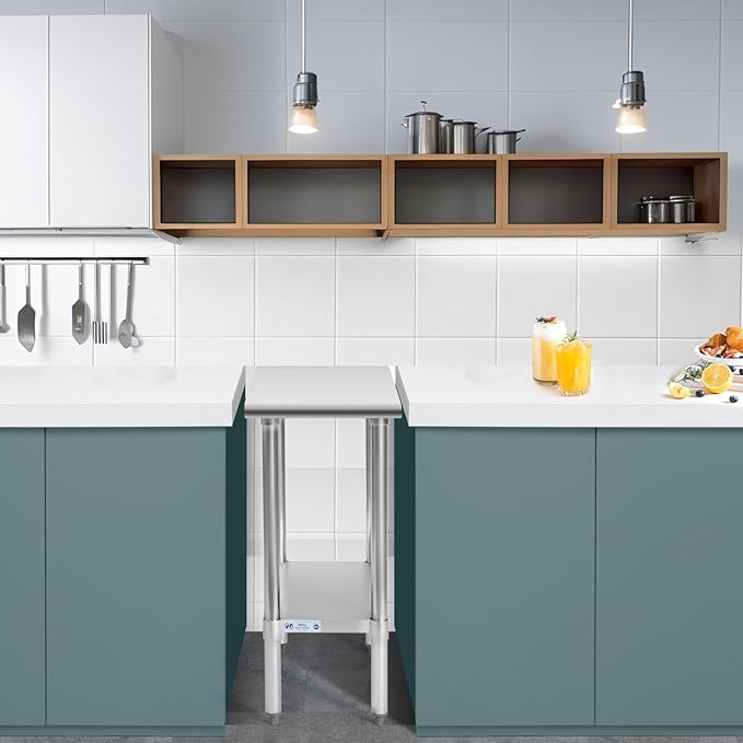 Hally Stainless Steel Table for Prep & Work 30 x 15 Inches, NSF Commercial Heavy Duty Table with Undershelf and Galvanized Legs for Restaurant, Home and Hotel