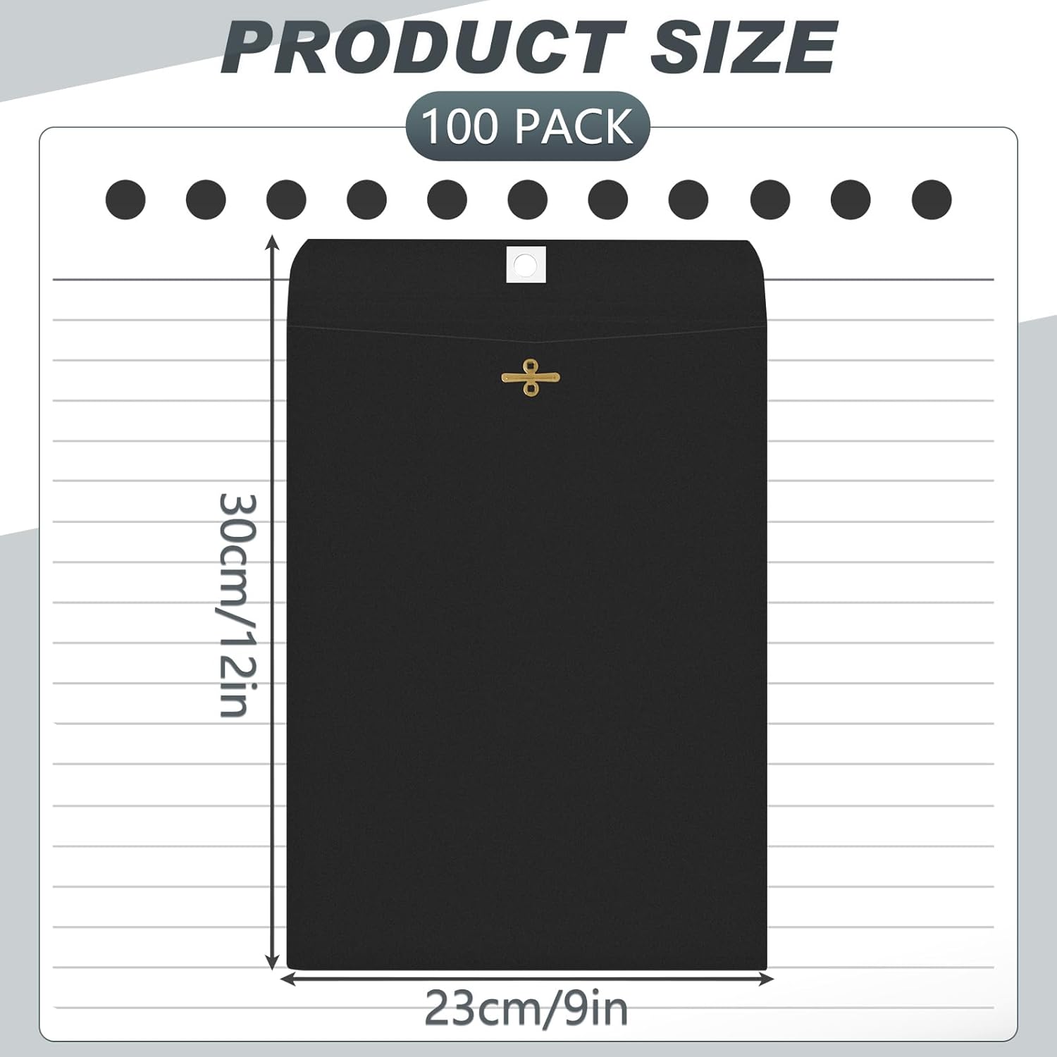 Geyee 100 Pcs Clasp Manilla Envelopes 9 x 12 Inch Gummed Colored Envelopes for Storing or Mailing for Home Office Business Supplies(Black)