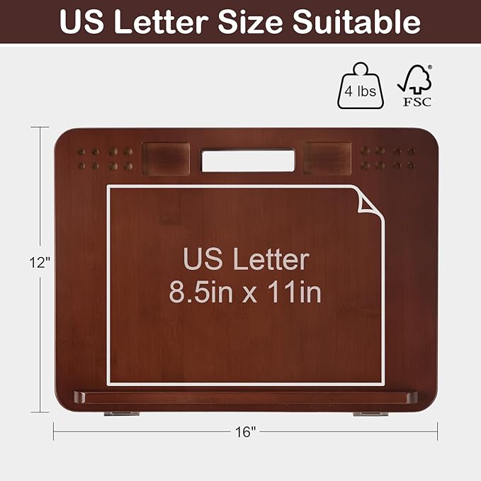 StrongTek 6-Position Bamboo Table Easel, 16x12 Inch Adjustable Drawing and Sketching Board with Built-in Handle and Back Storage, Portable Art and Lap Desk for Sketching, Reading, and Book Stand