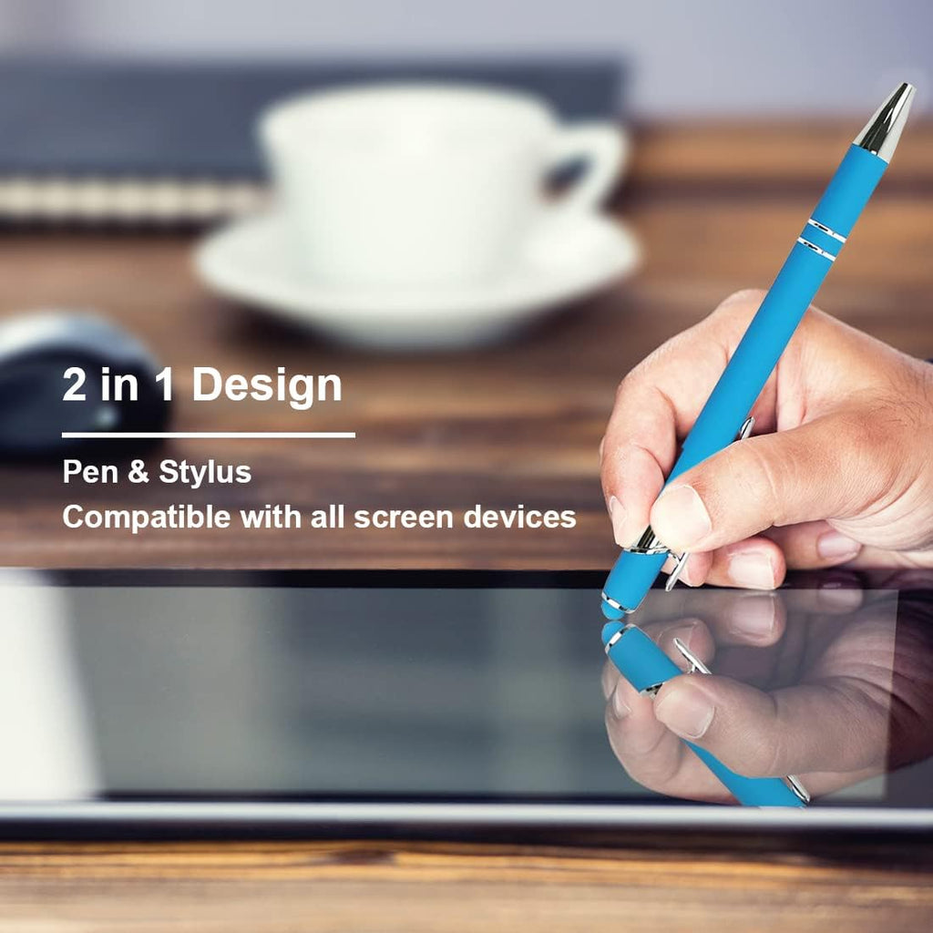 Ballpoint Pen with Stylus Tip, Soft Touch Click Metal Pen, 1.0mm Medium Point, Black Ink, 12 Count(4 Colors)