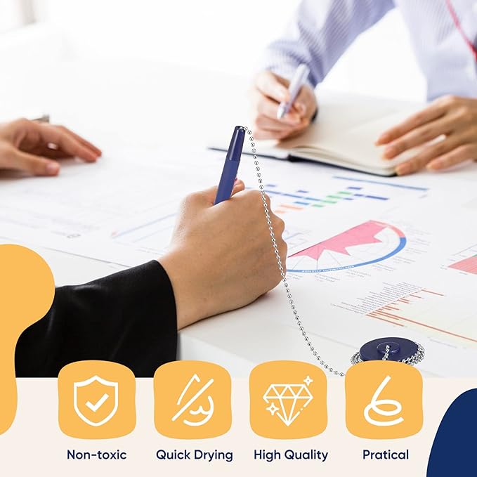 Pasimy Secure Pen with Adhesive Chain and Security Blue Ink Pen Holder for Home Office Supplies(6 Pieces)