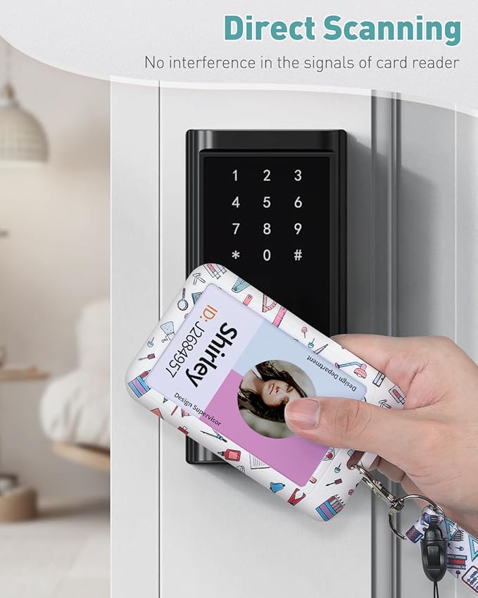 Uniclife Fashionable Sliding Badge Holder Stationery Pattern Plastic Case with Retractable Badge Reel Carabiner Clip & Detachable Lanyard Strap Vertical Card Protector for Women Nurse Teacher Student