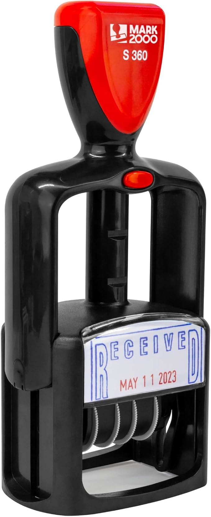 Self-Inking Rubber Date Office Stamp with Posted Phrase - Blue Ink - 12-Year Band