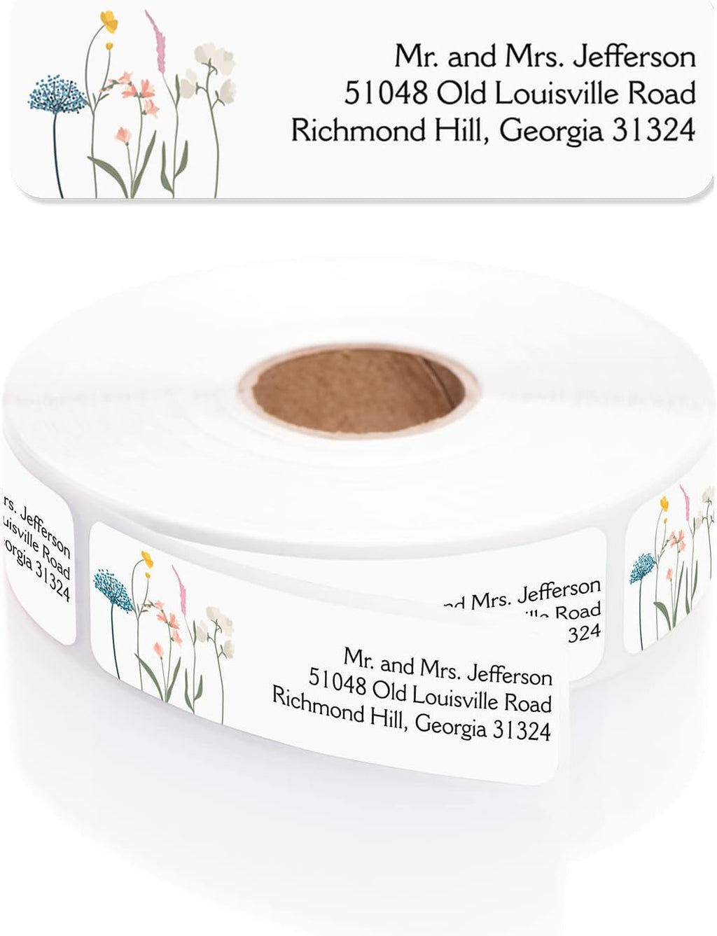 Wildflower Rolled Address Labels / 250 Personalized Return Address Labels/Designer Address Stickers in Elegant Plastic Dispenser