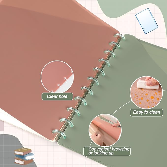 2Set 8 Tab Discbound Notebook Dividers with Pockets Letter Size Disc Planner Pocket 8.5 x 11 Plastic Binder Disc Bound Notebook Divider for School Office Subject Document Discbound System