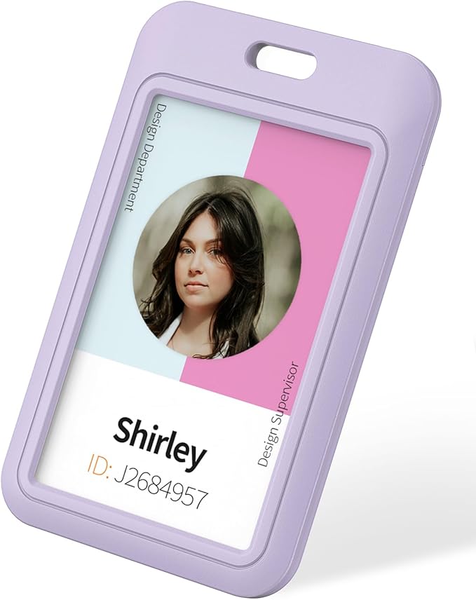 Uniclife 1 Pack Sliding ID Badge Holder Vertical Hard Plastic Case with Clear Window Light-Purple Card Protector for Office School ID Credit Cards Proximity Key Cards Driver’s Licenses and Passes