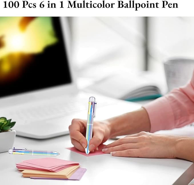 100 Pcs 6 in 1 Multicolor Ballpoint Pen Bulk 0.5 mm 6 Color Retractable Ballpoint Pen Colorful Ink Pen Party Favors Rainbow Pen for Nurses, Gel Ink Nurse Pens for Office School Students Kids (100)
