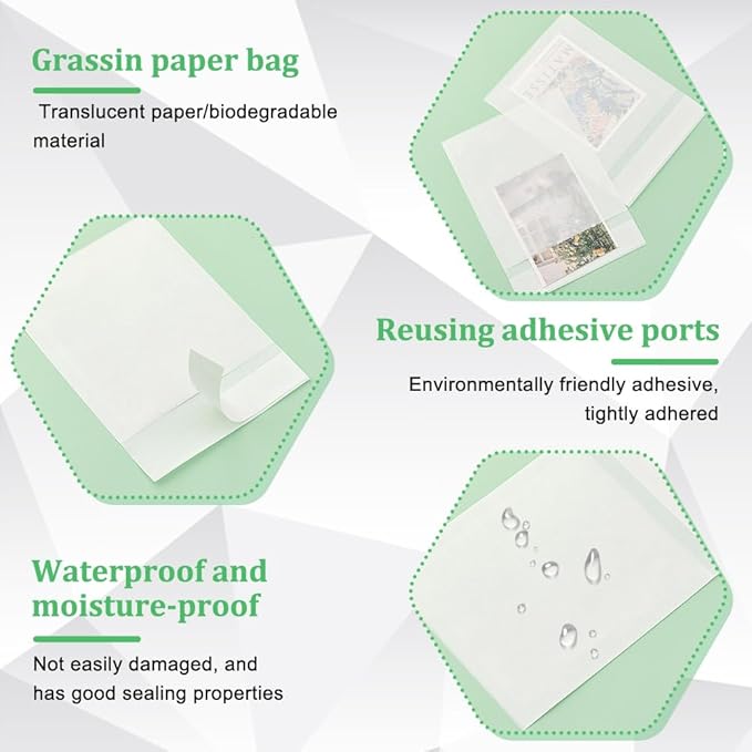 PH PandaHall 60Pcs Glassine Bags Self Seal Glassine Paper Envelopes, Self Adhesive Paper Bag Waxed Paper Storage Bag for Cookie Candy Soap Cards Snacks Food Treat Gift Favor,5.12x3.62inches