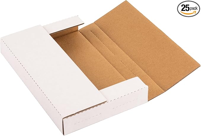9x6x1.3 inch DVD Shipping Boxes, Multi-Depth Small Box for Mailing, Storing, Package, Gifts, Crafts, Business or Home, with Fragile Stickers, White, 25-Pack