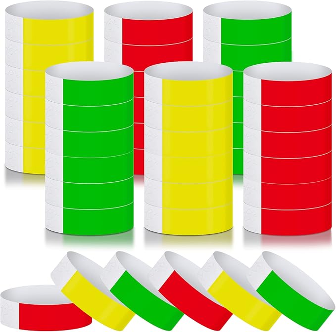 Epakh 600 Pcs Paper Wristbands Neon Wrist Bands Waterproof Handbands for Events Lightweight Concert Wristbands Neon Colored Adhesive Wrist Band for Party