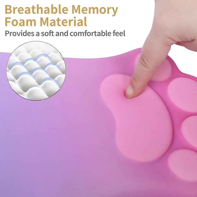 Ergonomic Mouse Pad with Wrist Rest,Cute Cat Paw Mousepad Wrist Support,Comfortable Massage Design Computer Pain Relief Mouse Pad with Non-Slip PU Base for Desk Laptop Gaming,Pink&Purple