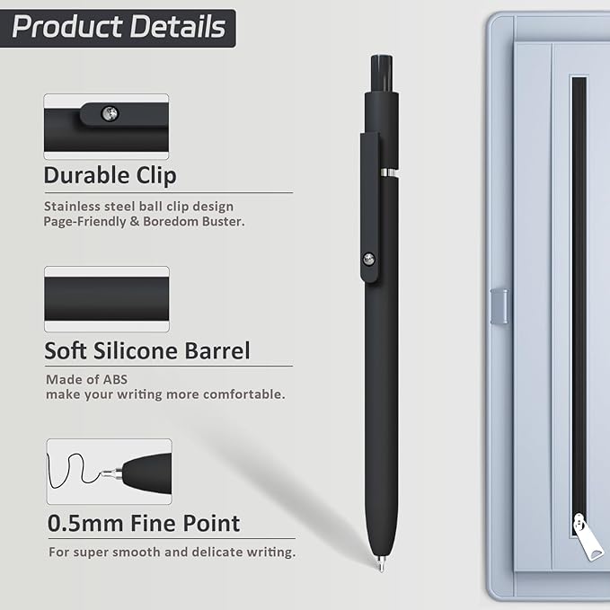 Gel Pens,6 Pcs 0.5mm Fine Point Black Ink Pens With Smooth Writing,Quick Dry Pens For Journaling,Nurse Aesthetic Pens,Office School Supplies for Men Women Student(Black Gray White)