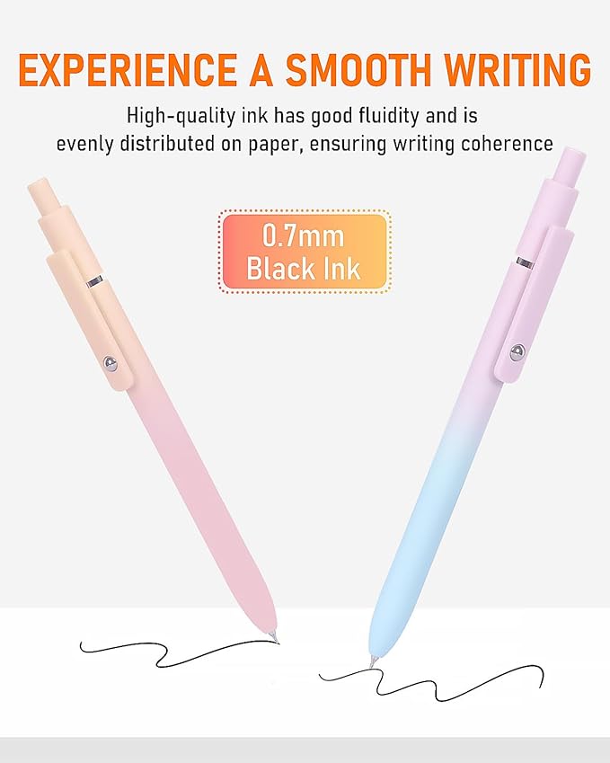 FIOVER Gel Pens, 5pcs Black Ink Medium Point 0.7mm Smooth Writing Pens with Comfort Grip, Aesthetic Ballpoint for Journaling School Office Supplies, Gifts for Women Men